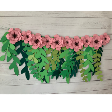 Pinfliers Flower Garland with Pink Paper Flower and Leaves for Birthday Party Decorations